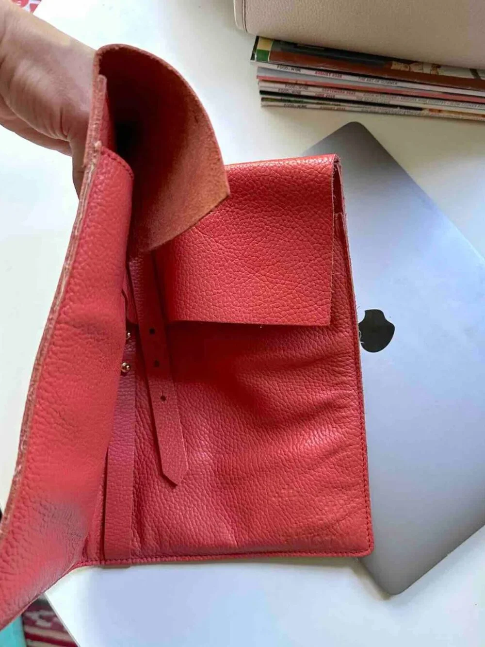 Beautiful CUYANA pebbled leather Laptop Document Flap Sleeve gold hardware Coral